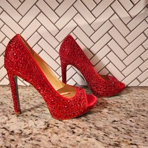 Betsy Johnson red glitter shoes size 6